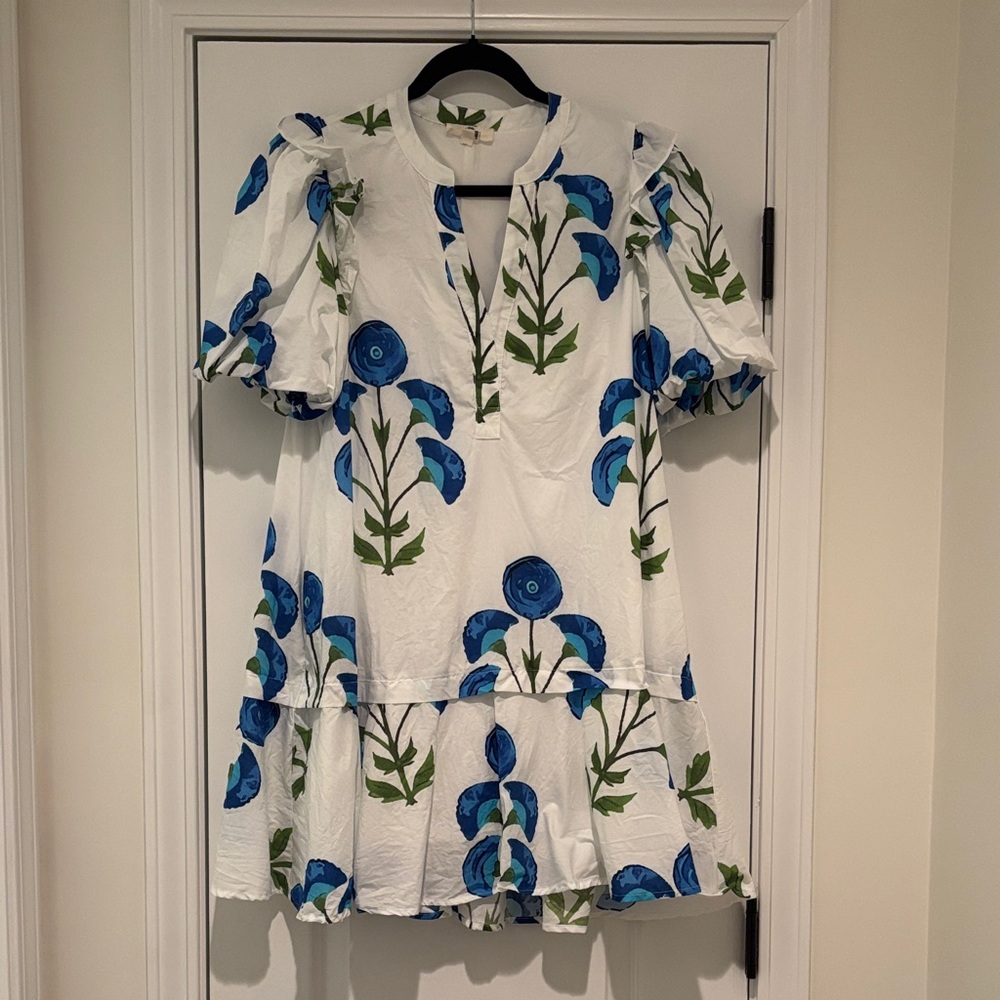Entro White and Blue Floral Mini Dress